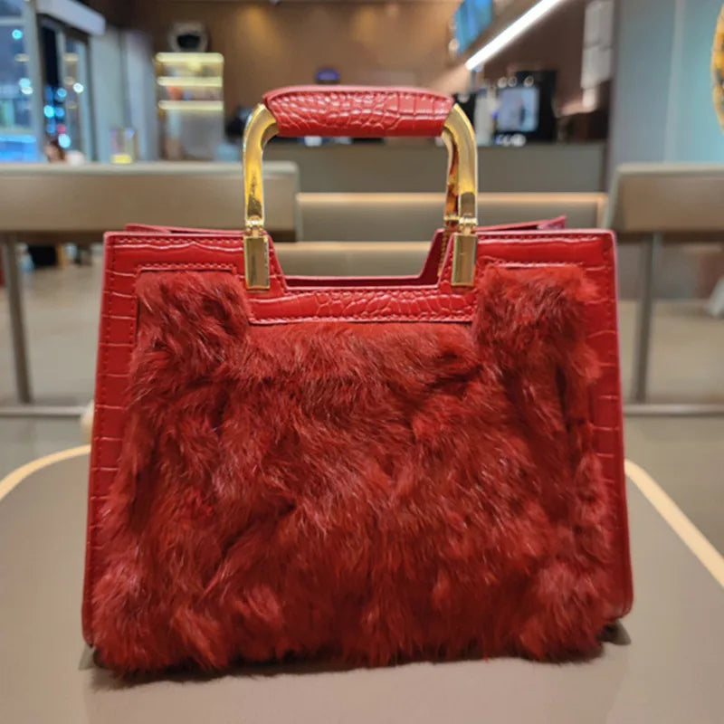 Women's Handbag Luxury Fashion Real Rabbit Hair Single Shoulder Bag