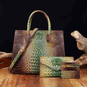 3 Pcs Crocodile Pattern Handbag & Purses Set