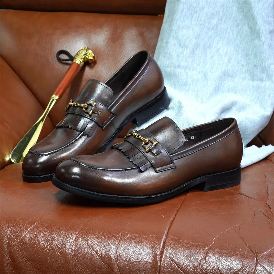 Italian Luxury Men's Metal Buttons Handmade Shoe