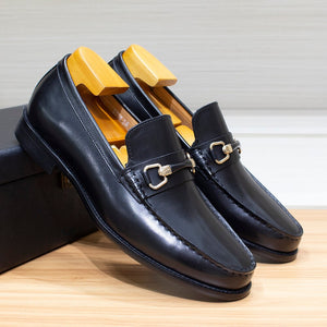 Classic Men's Loafers Genuine Leather Handmade Metal Chain Casual Business Dress Shoes