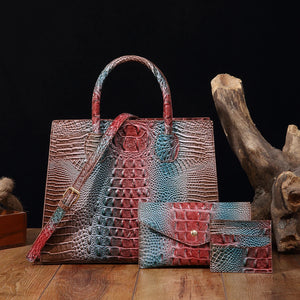 3 Pcs Crocodile Pattern Handbag & Purses Set