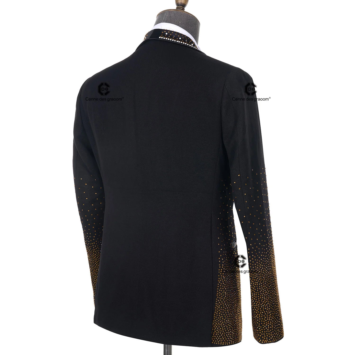 Cenne Des Graoom Men's Suits Ornament Shining Black Gold Tuxedo with Oversized Shawl Lapel