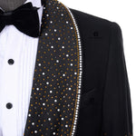 Load image into Gallery viewer, Cenne Des Graoom Men&#39;s Suits Ornament Shining Black Gold Tuxedo with Oversized Shawl Lapel
