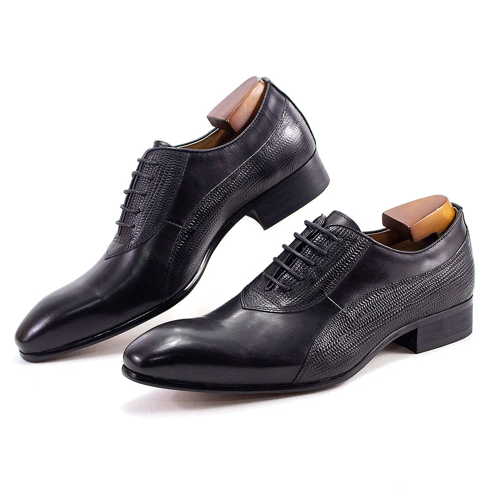 Luxury Men's Italian Leather Hand-polished Pointed Toe Lace-up Shoes