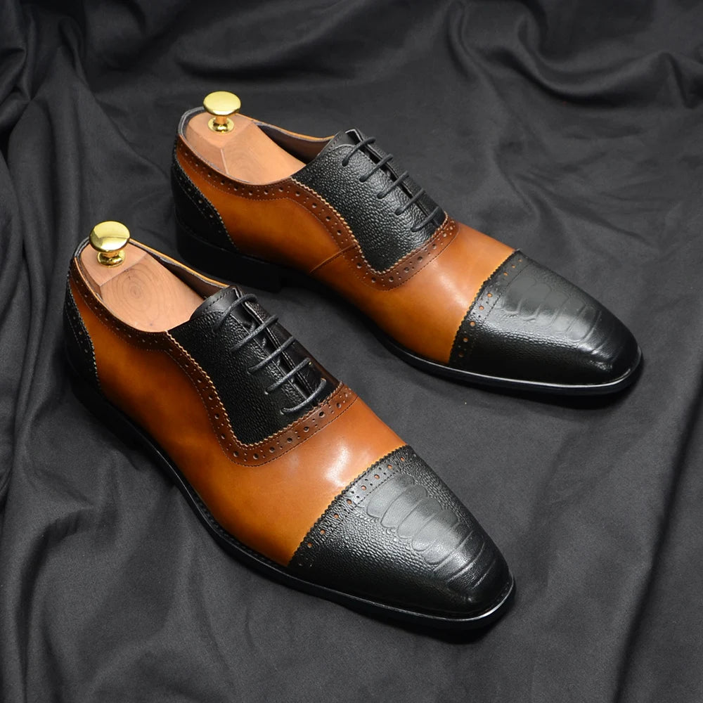 Luxury Men's Brogue Formal Round Toe Mixed-Colors Oxford Dress Shoes