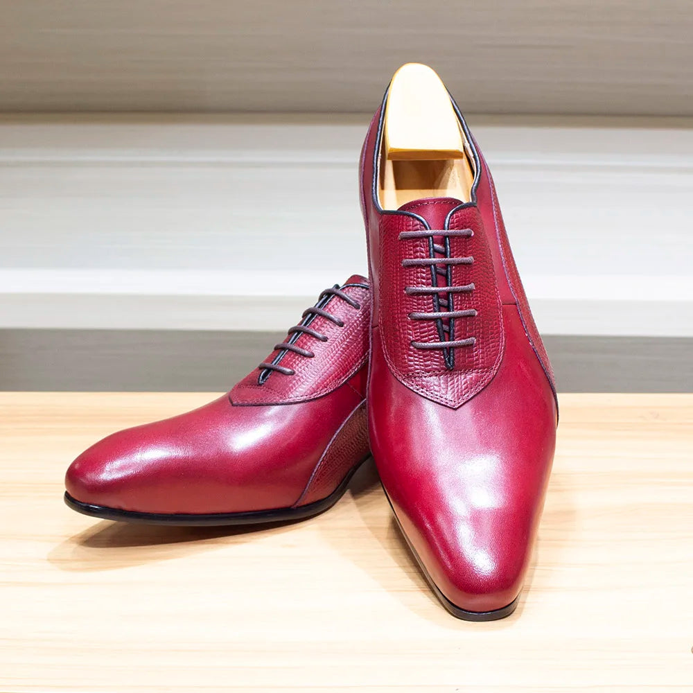 Luxury Men's Italian Leather Hand-polished Pointed Toe Lace-up Shoes