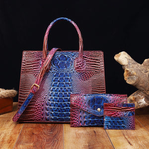 3 Pcs Crocodile Pattern Handbag & Purses Set