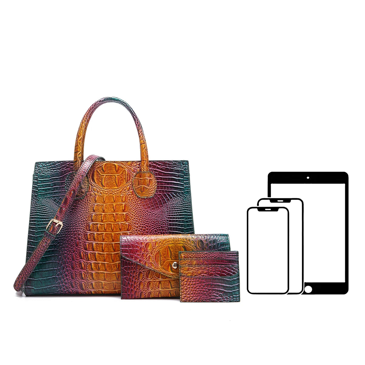 3 Pcs Crocodile Pattern Handbag & Purses Set