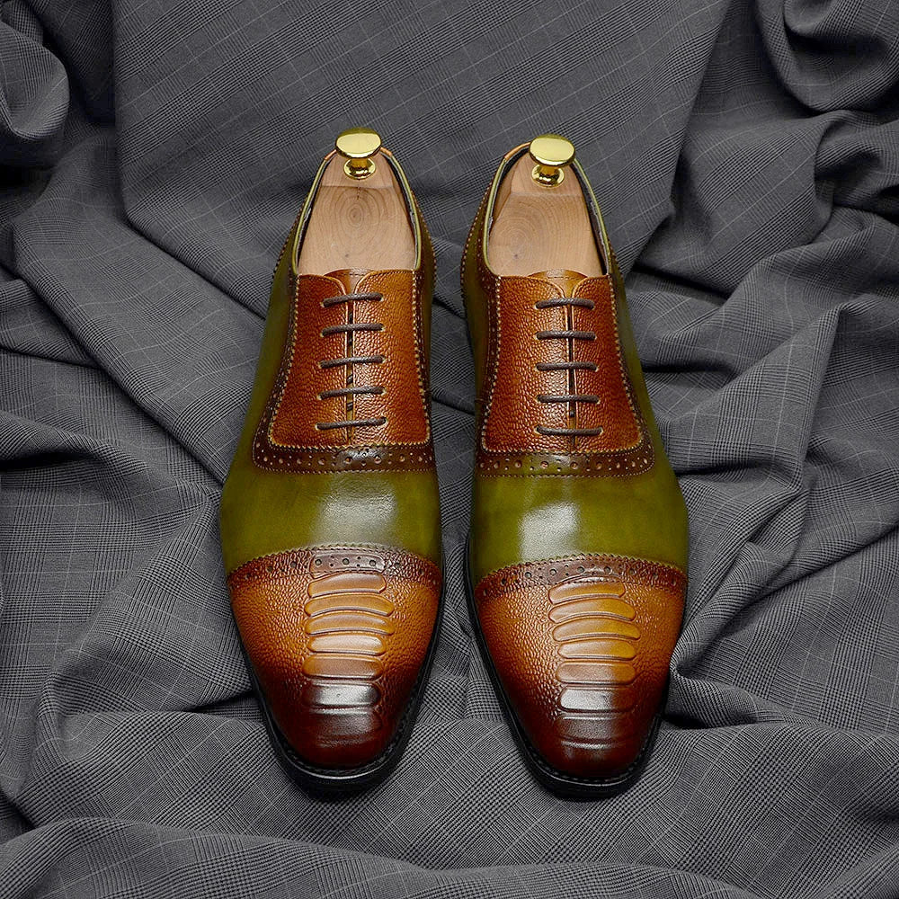 Luxury Men's Brogue Formal Round Toe Mixed-Colors Oxford Dress Shoes