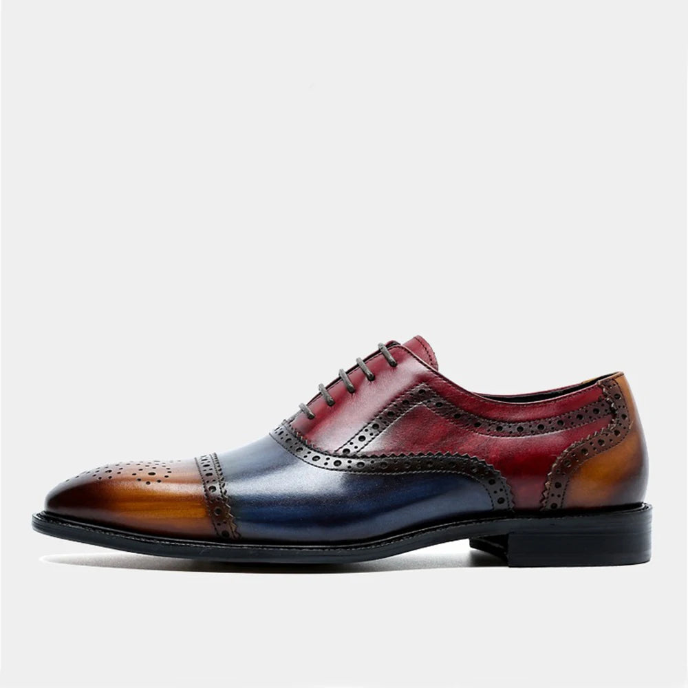 Genuine Leather Mens Formal Oxford Cap Toe Lace-Up Shoes for Men