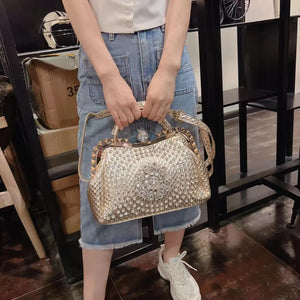 Diamonds Women's  Leather clip Rhinestone Bag