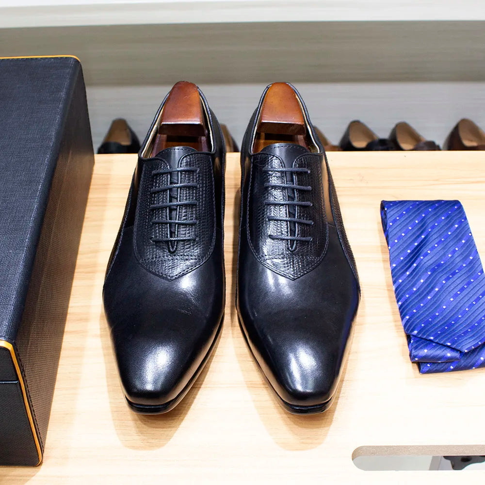 Luxury Men's Italian Leather Hand-polished Pointed Toe Lace-up Shoes