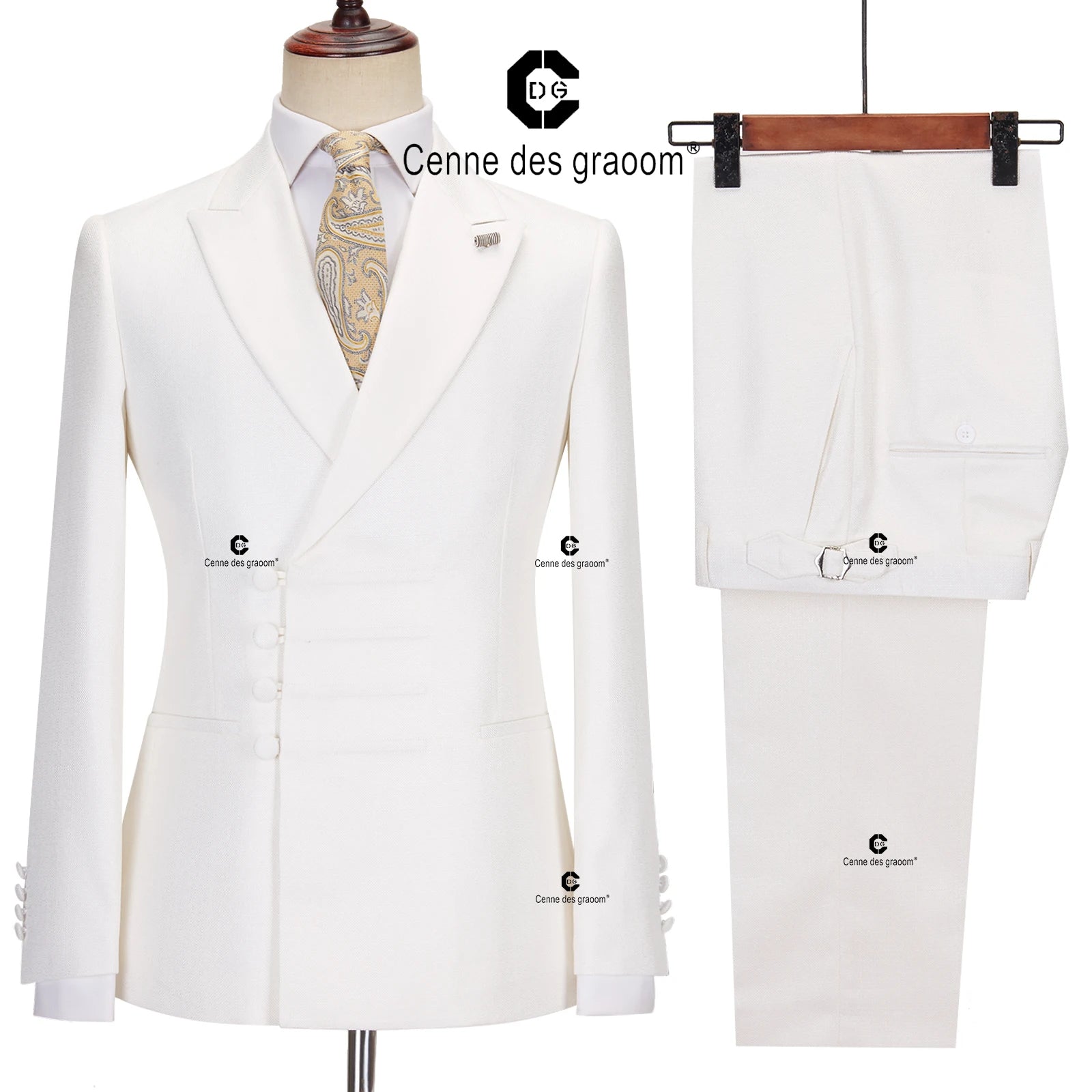 Cenne Des Graoom Chinese Knot Button Peak Lapel 2-Piece Set Suit