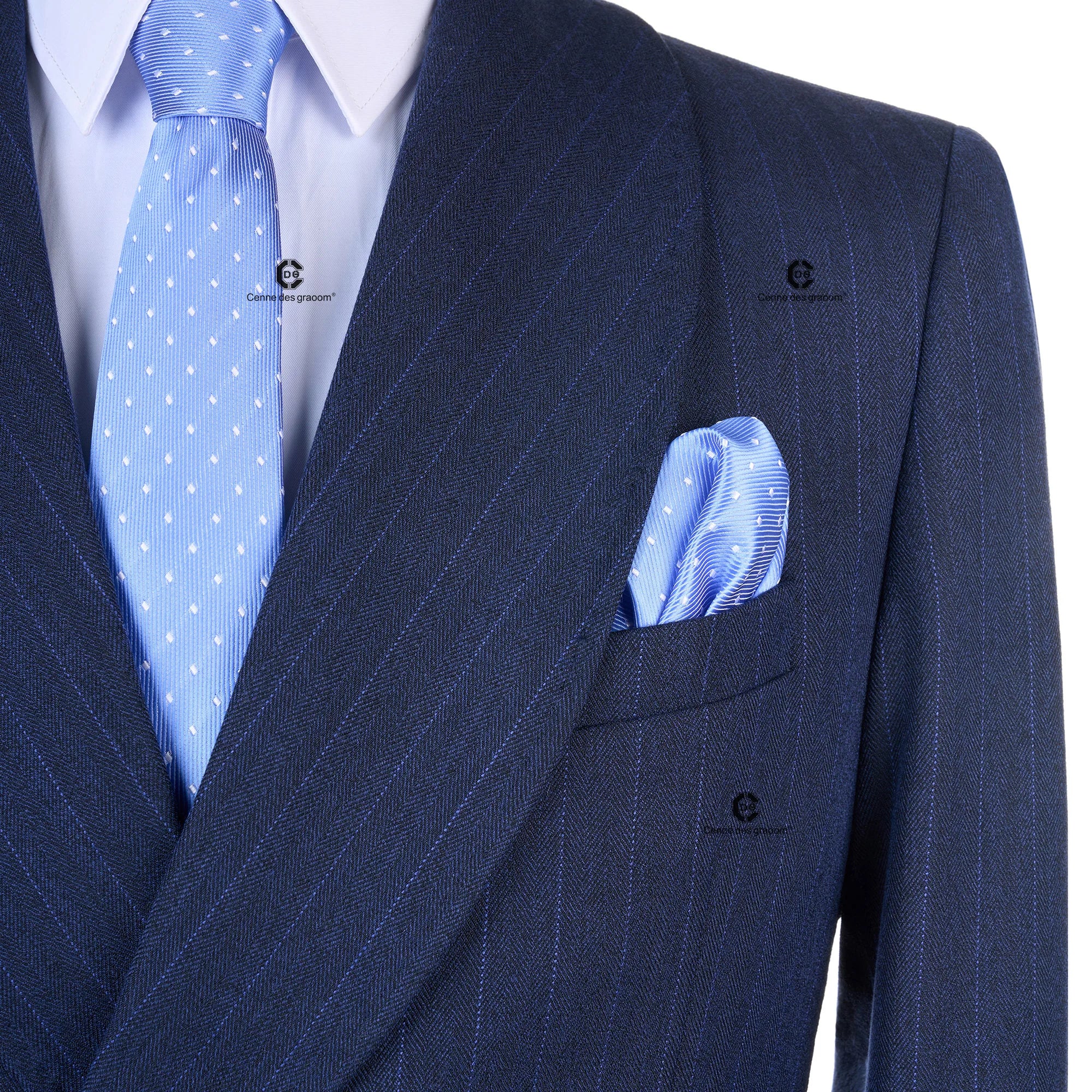 Cenne Des Graoom Striped Double-Breasted Men's Suits With Patch Pocket