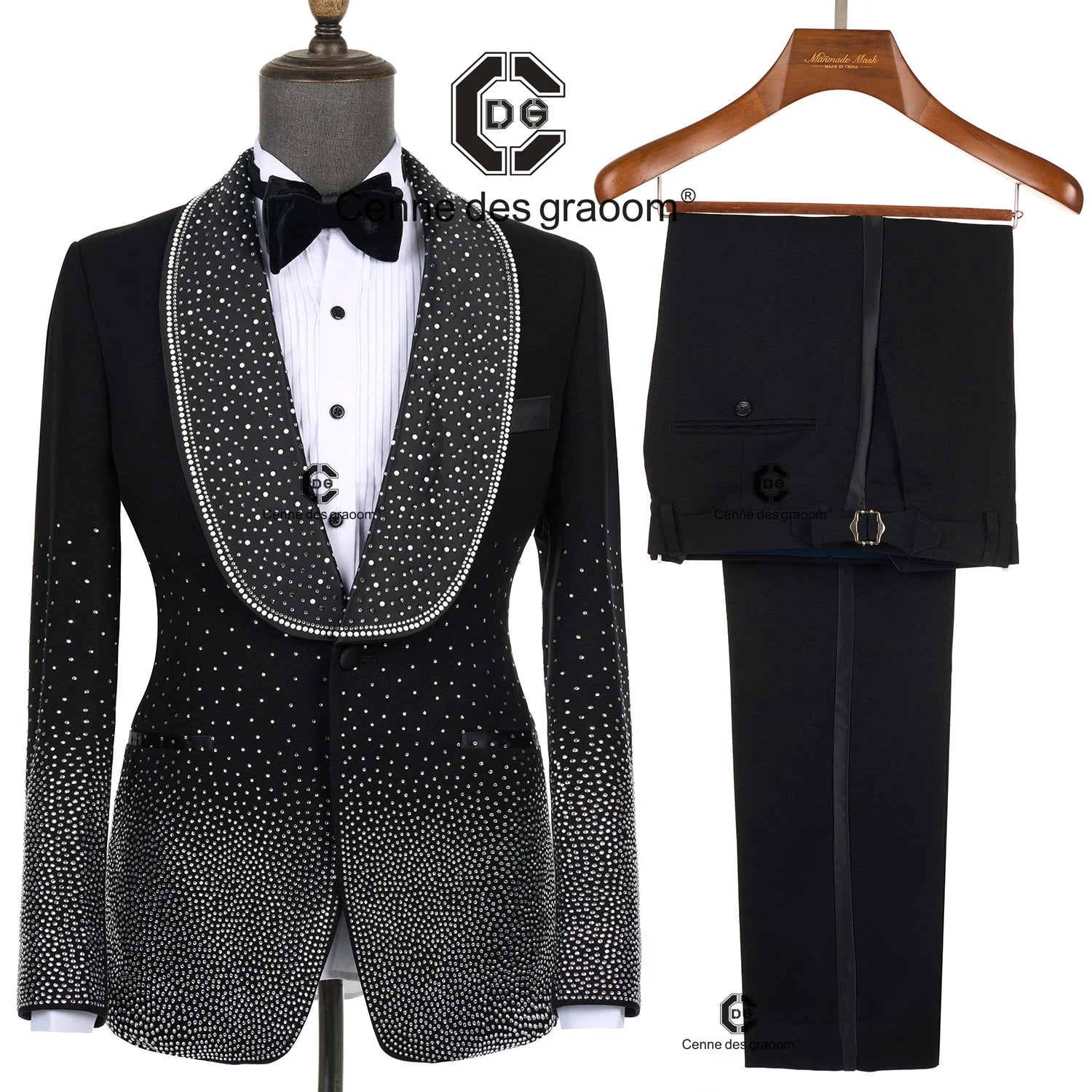 Cenne Des Graoom Men's Suits Ornament Shining Tuxedo Slim Fit with Oversized Shawl Lapel