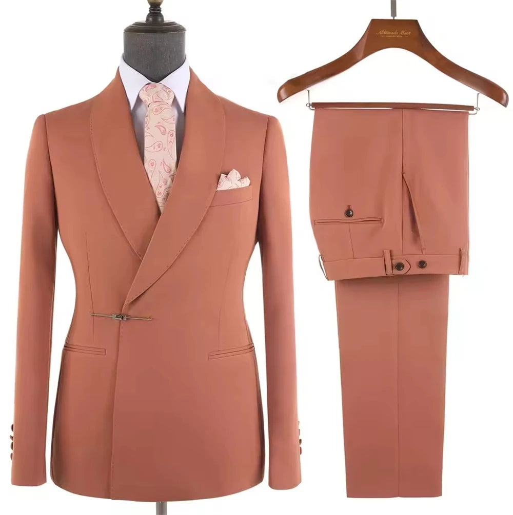 Fashion Coral Men's Suits High-Quality Elegant Metal Side Release Buckle 2-Piece Set
