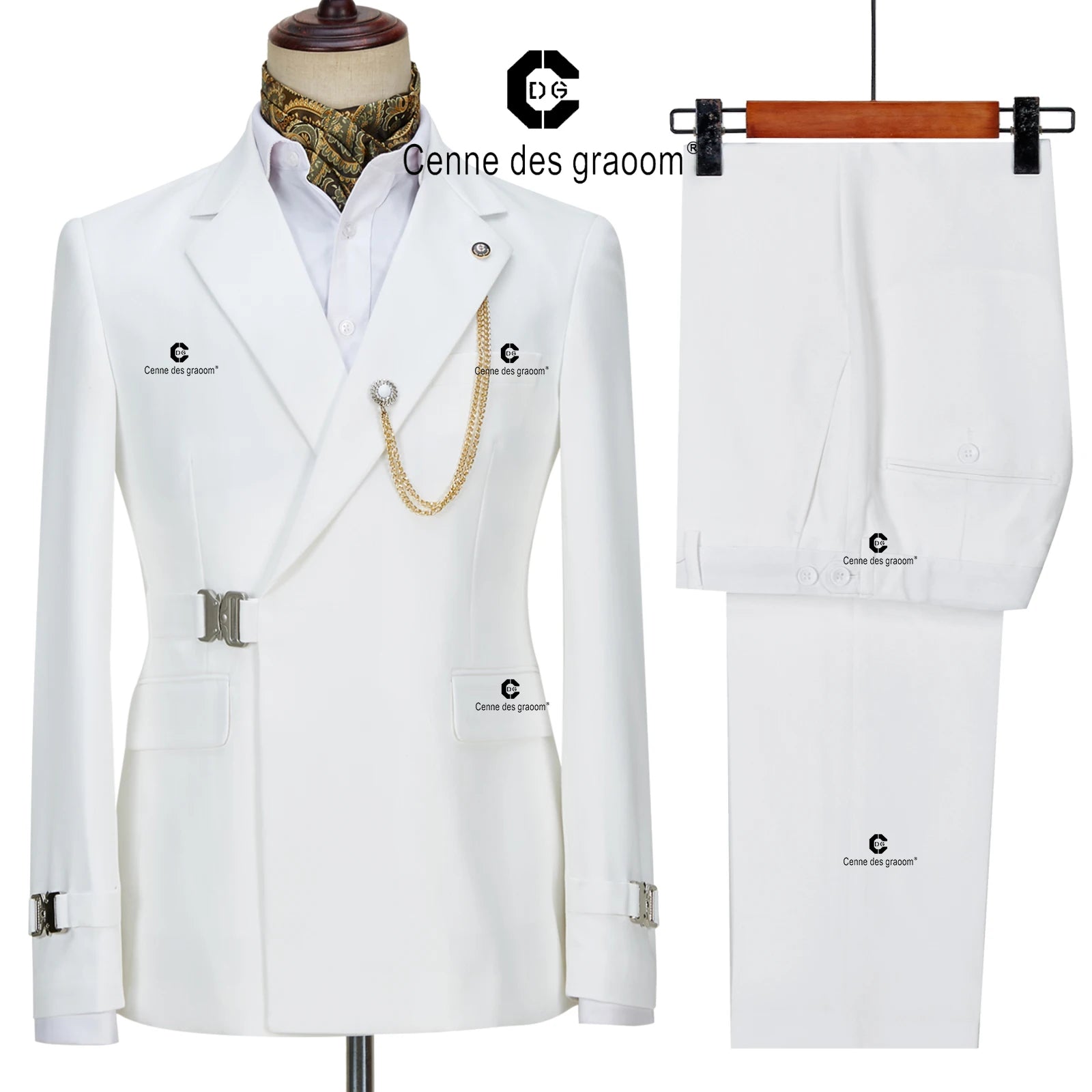 Cenne Des Graoom Blazer Jacket Pants Set Suits For Men Metal Side Release Buckle