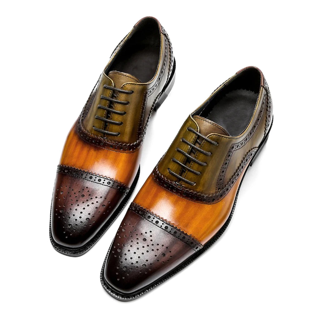 Genuine Leather Mens Formal Oxford Cap Toe Lace-Up Shoes for Men