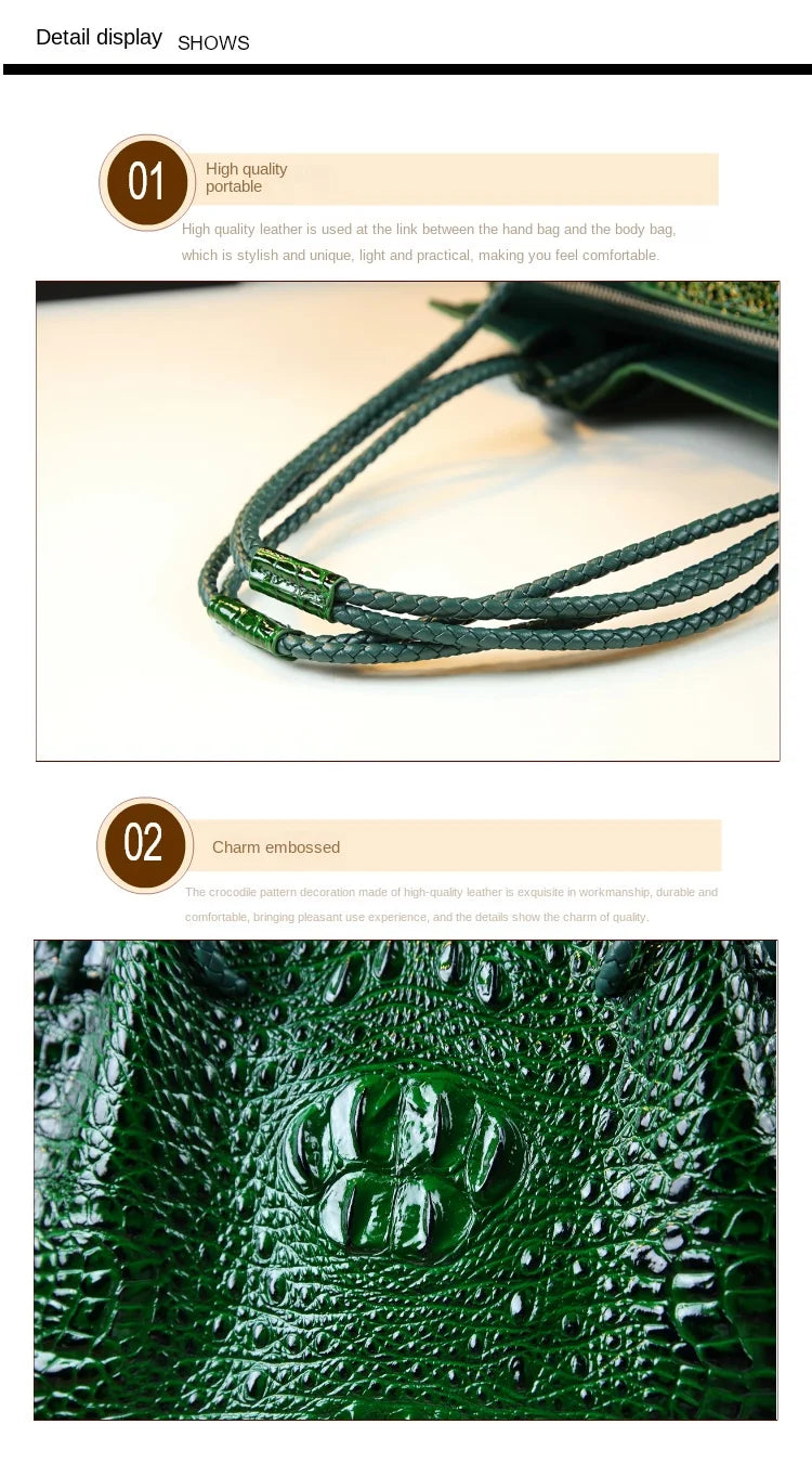Luxury Genuine Leather Women's Bag Crocodile Pattern