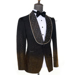 Load image into Gallery viewer, Cenne Des Graoom Men&#39;s Suits Ornament Shining Black Gold Tuxedo with Oversized Shawl Lapel
