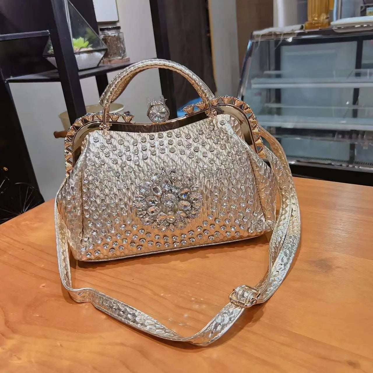 Diamonds Women's  Leather clip Rhinestone Bag