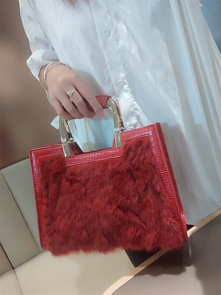 Women's Handbag Luxury Fashion Real Rabbit Hair Single Shoulder Bag