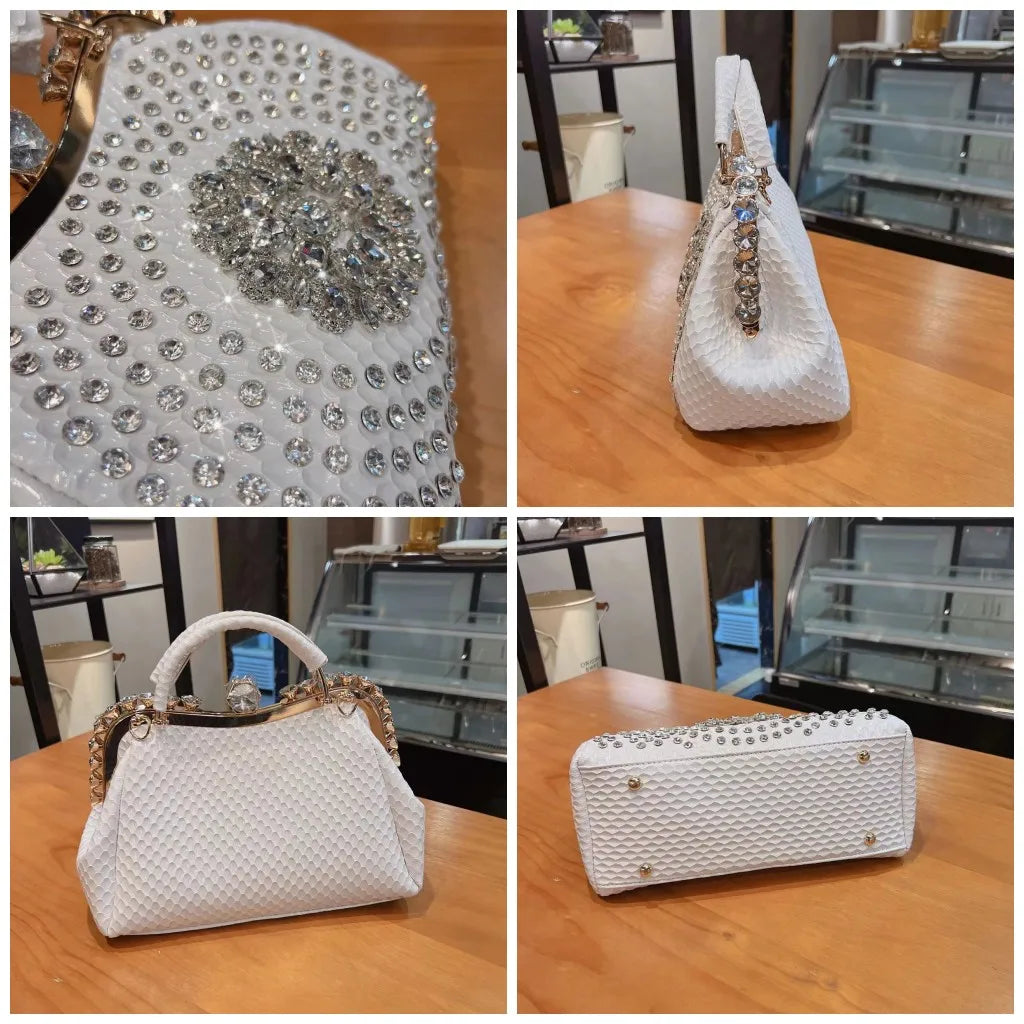 Diamonds Women's  Leather clip Rhinestone Bag