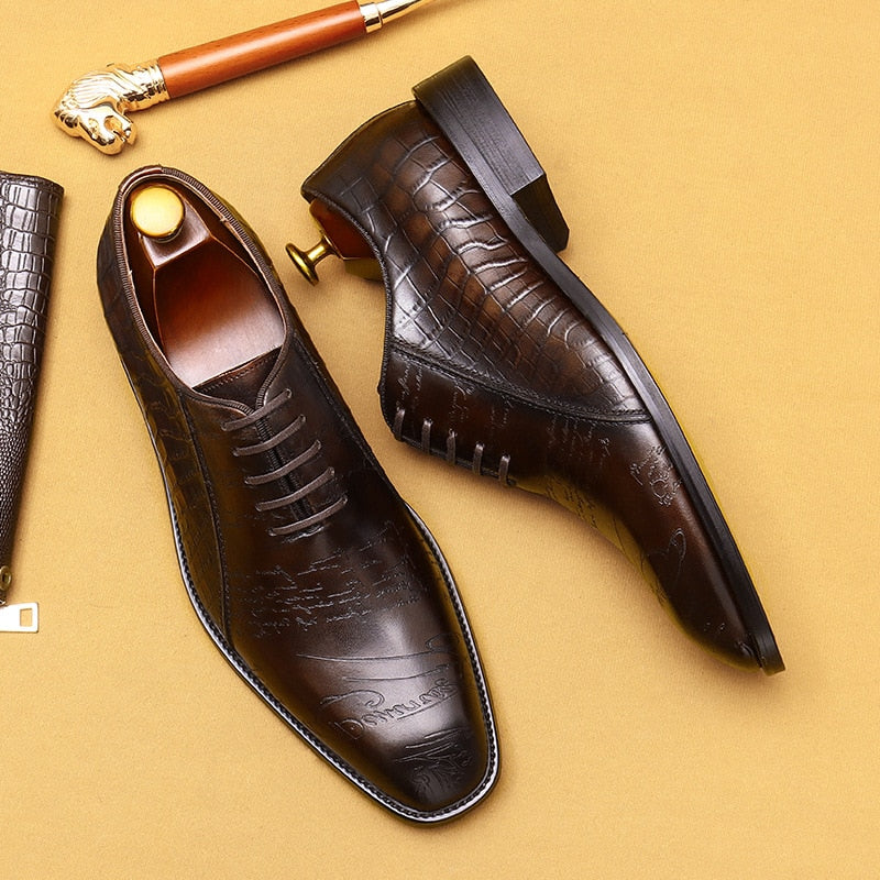Crocodile Pattern Men's Dress Shoes Luxury Genuine Leather  Designer Quality Business Oxfords Shoes