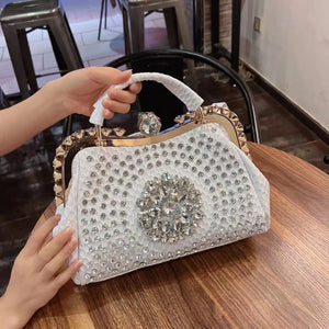 Diamonds Women's  Leather clip Rhinestone Bag
