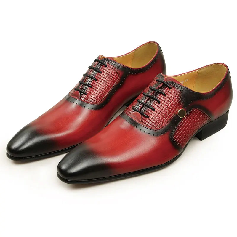 Oxford Leather Lace-Up Hand Carved Shoes for Men