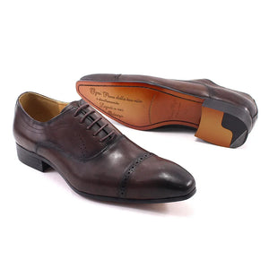 Genuine Leather Oxford Dress Shoes Men Lace Up Cap Toe