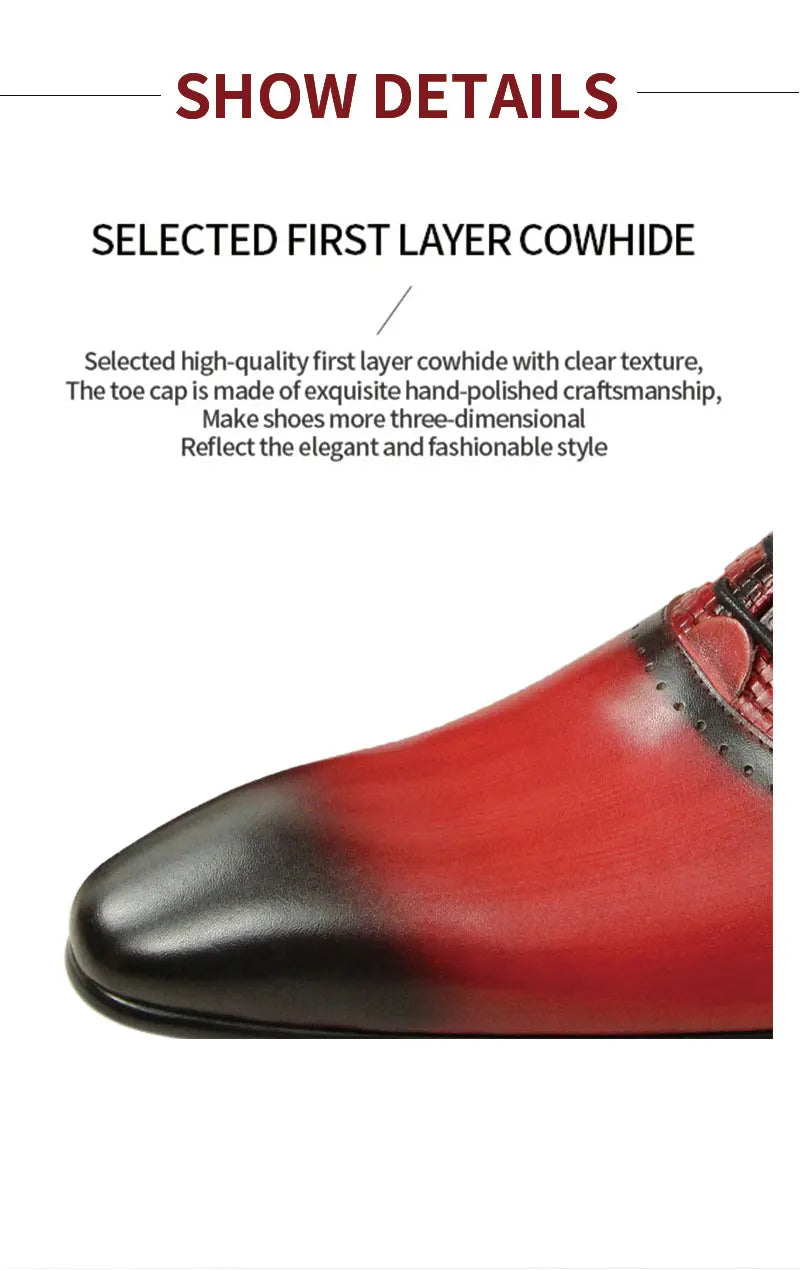 Oxford Leather Lace-Up Hand Carved Shoes for Men