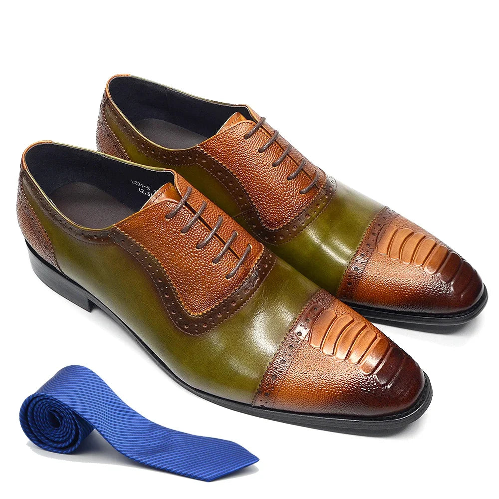 Luxury Men's Brogue Formal Round Toe Mixed-Colors Oxford Dress Shoes