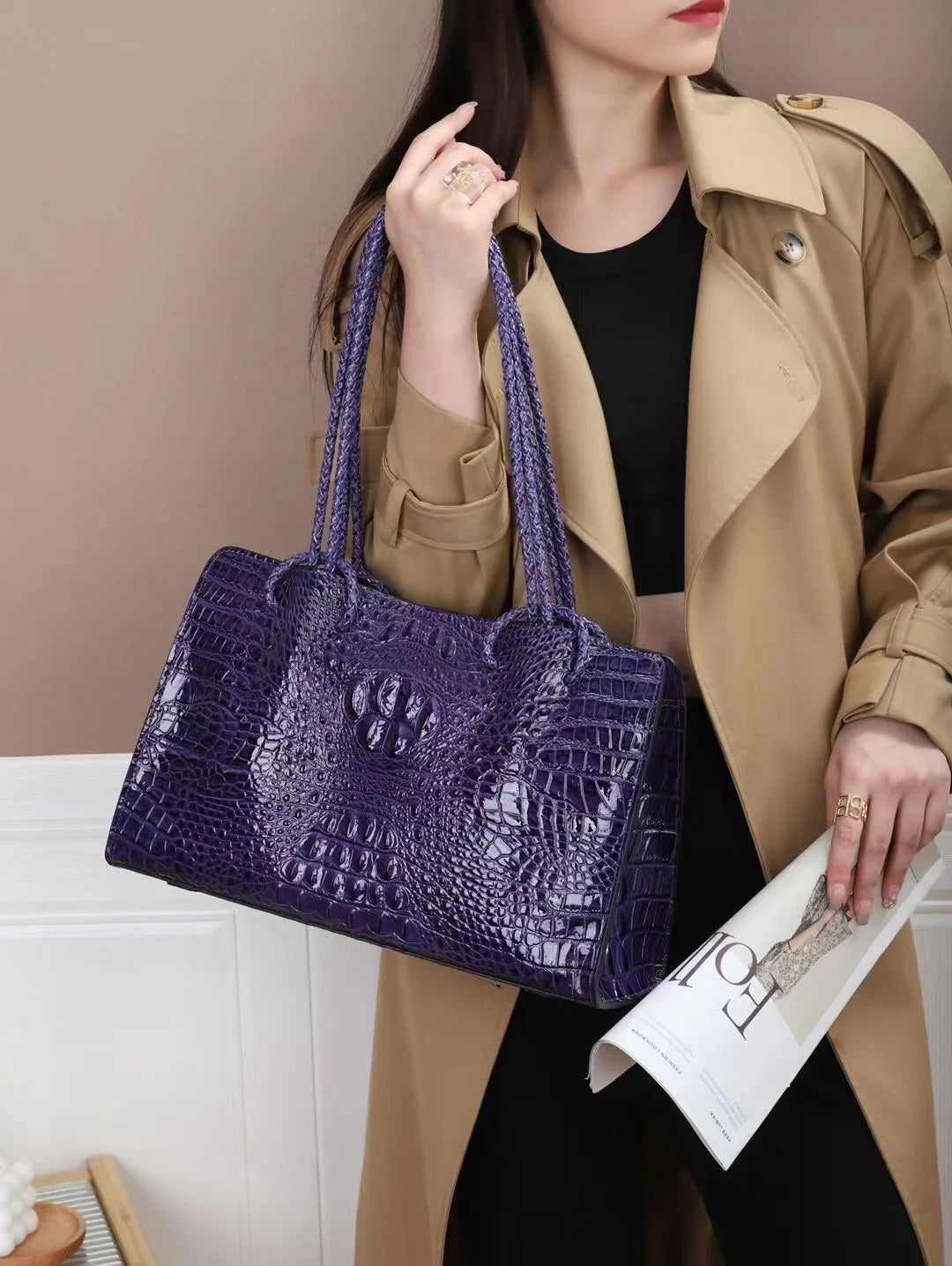 Luxury Genuine Leather Women's Bag Crocodile Pattern