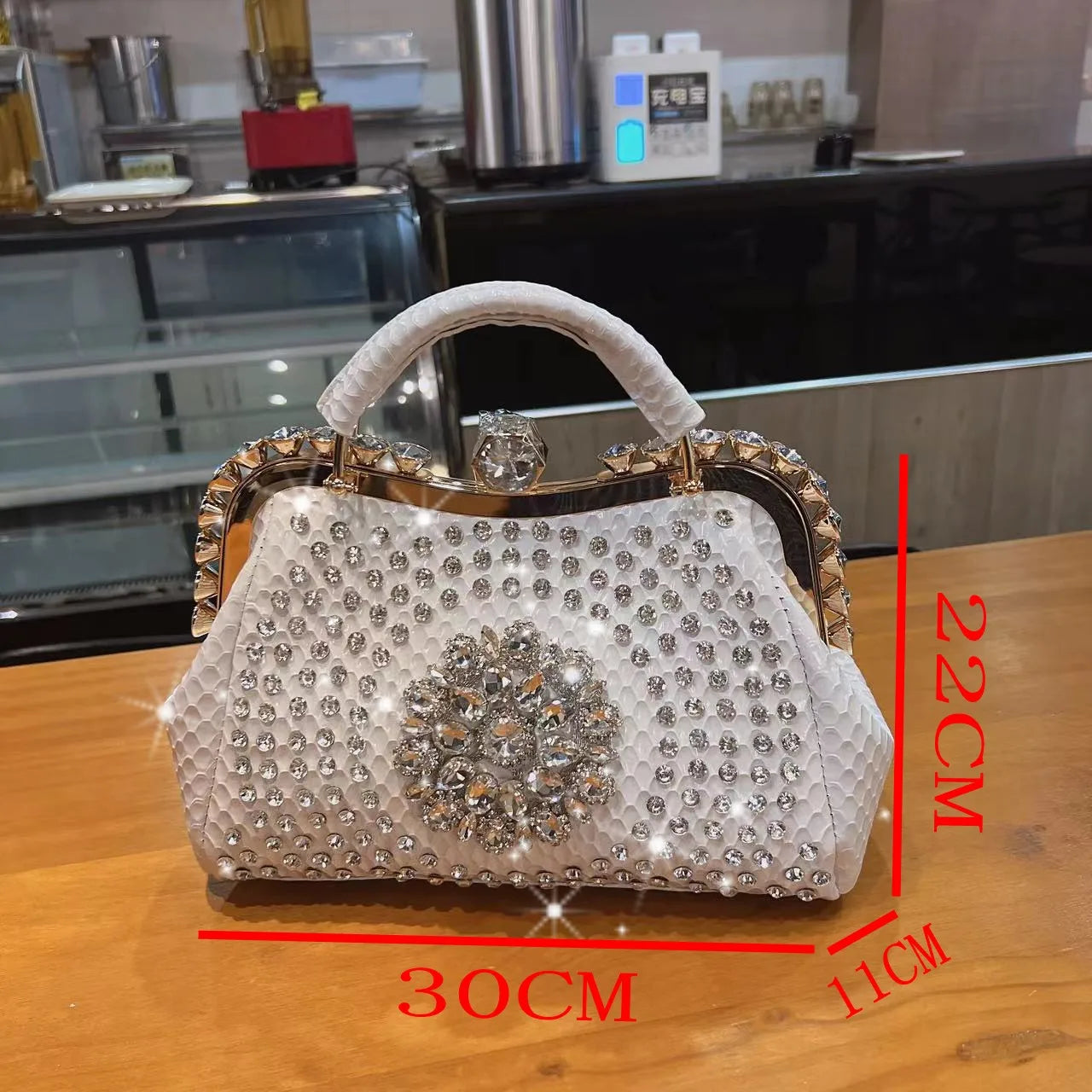 Diamonds Women's  Leather clip Rhinestone Bag