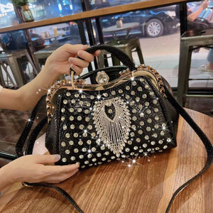Diamonds Women's  Leather clip Rhinestone Bag