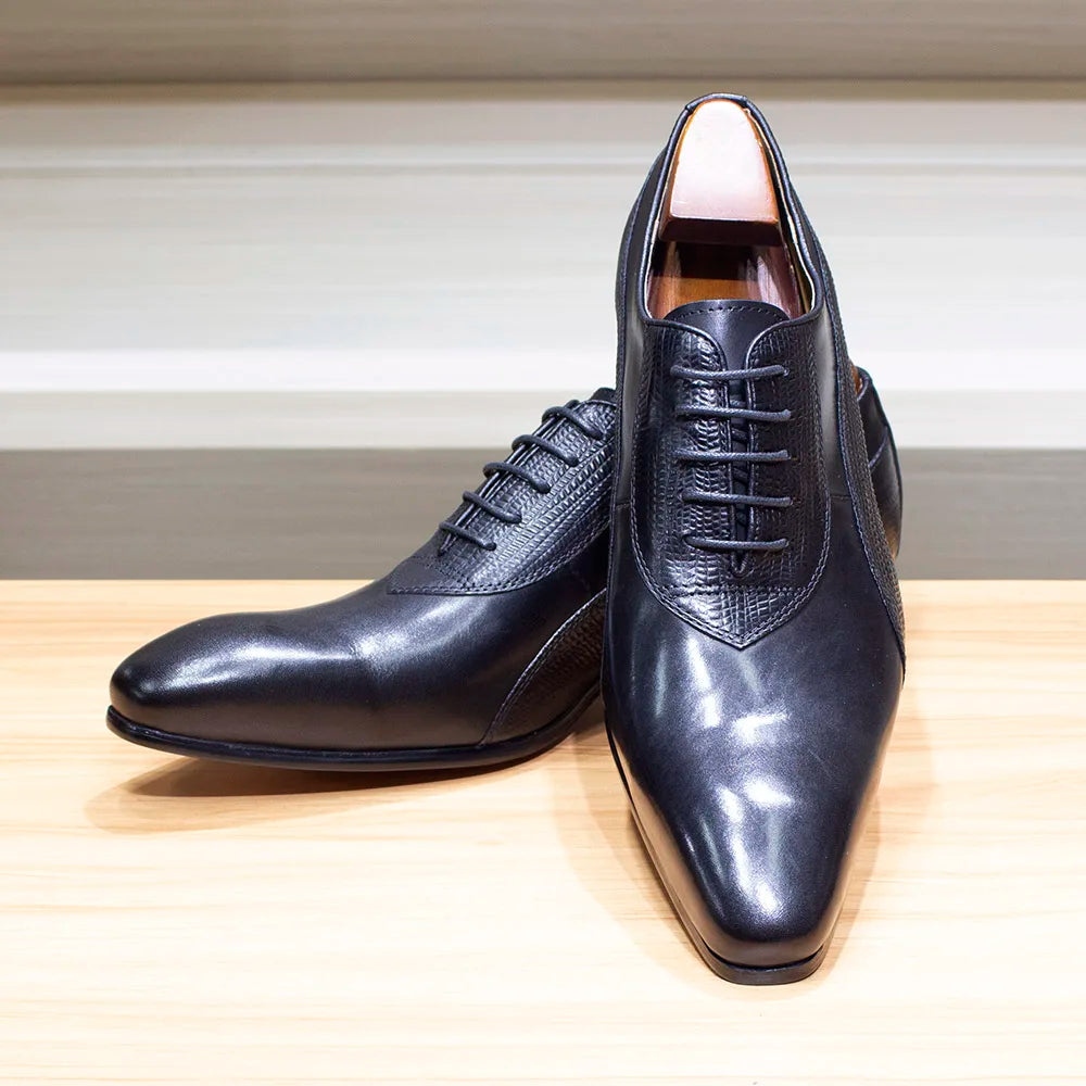 Luxury Men's Italian Leather Hand-polished Pointed Toe Lace-up Shoes