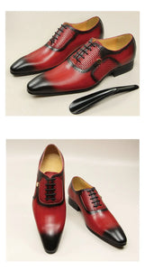 Oxford Leather Lace-Up Hand Carved Shoes for Men
