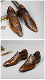 Load image into Gallery viewer, Real Patent Leather Men&#39;s Dress Shoes Fashion Crocodile Pattern Slip on Luxury Handmade Genuine Leather Shoes
