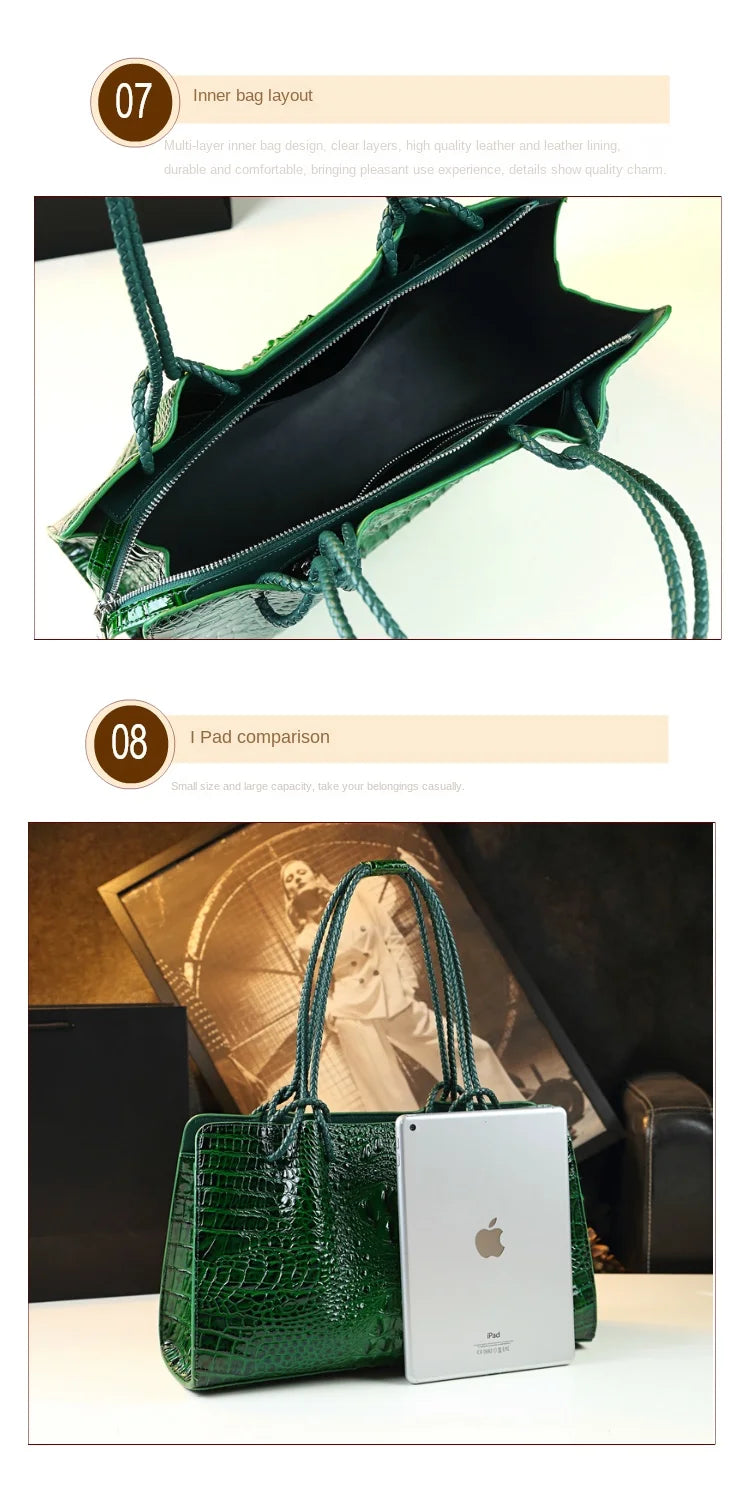 Luxury Genuine Leather Women's Bag Crocodile Pattern