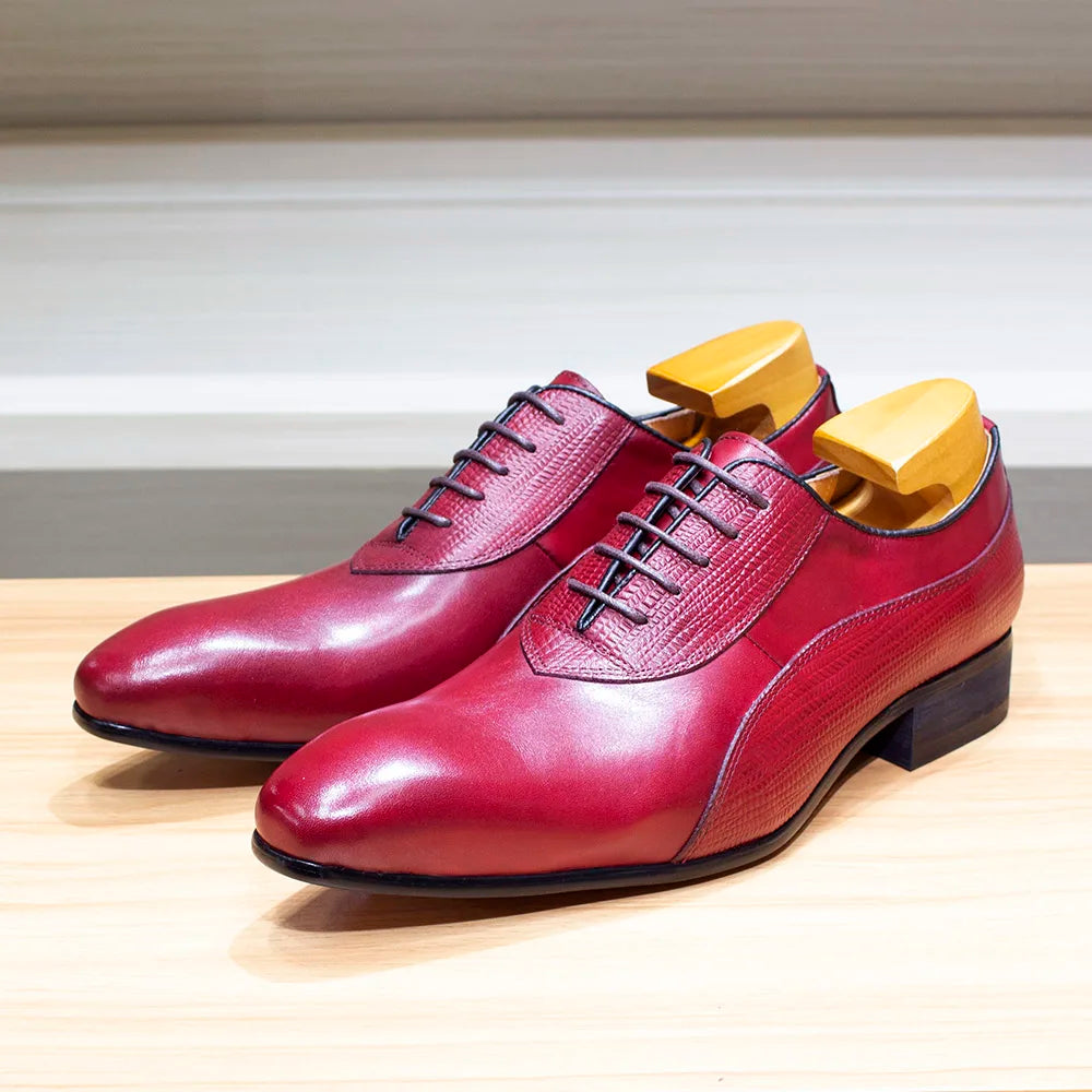 Luxury Men's Italian Leather Hand-polished Pointed Toe Lace-up Shoes