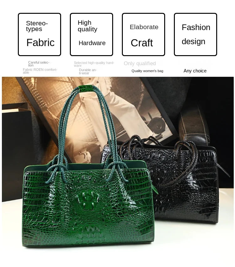 Luxury Genuine Leather Women's Bag Crocodile Pattern