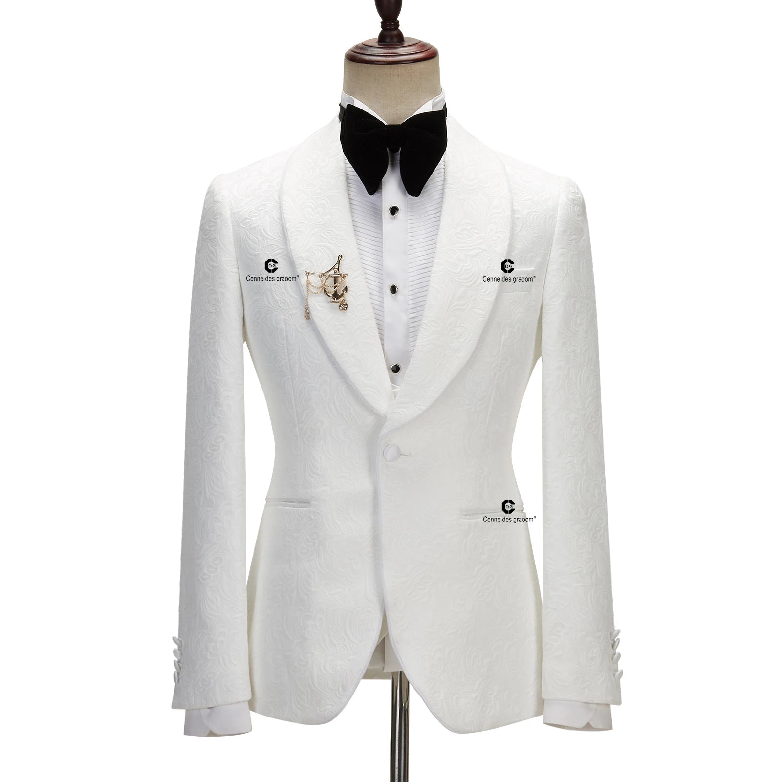 Cenne Des Graoom Men's Tuxedo with Satin Side Stripe Slim Fit Shawl Lapel