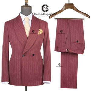 Cenne Des Graoom Striped Double-Breasted Men's Suits With Patch Pocket