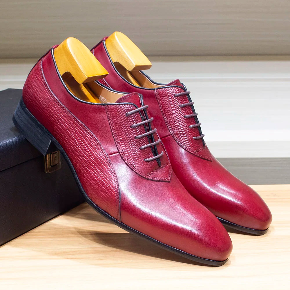 Luxury Men's Italian Leather Hand-polished Pointed Toe Lace-up Shoes