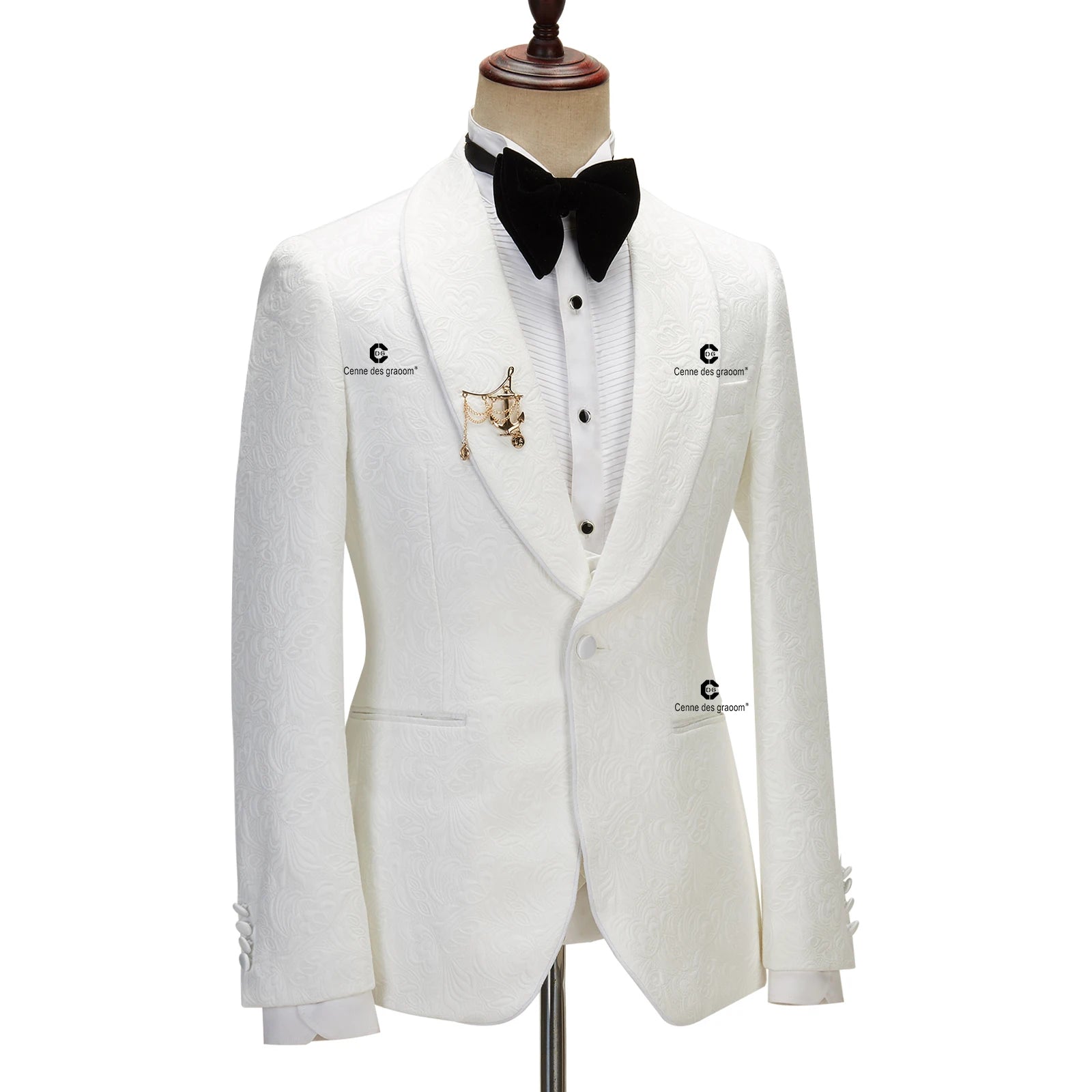 Cenne Des Graoom Men's Tuxedo with Satin Side Stripe Slim Fit Shawl Lapel