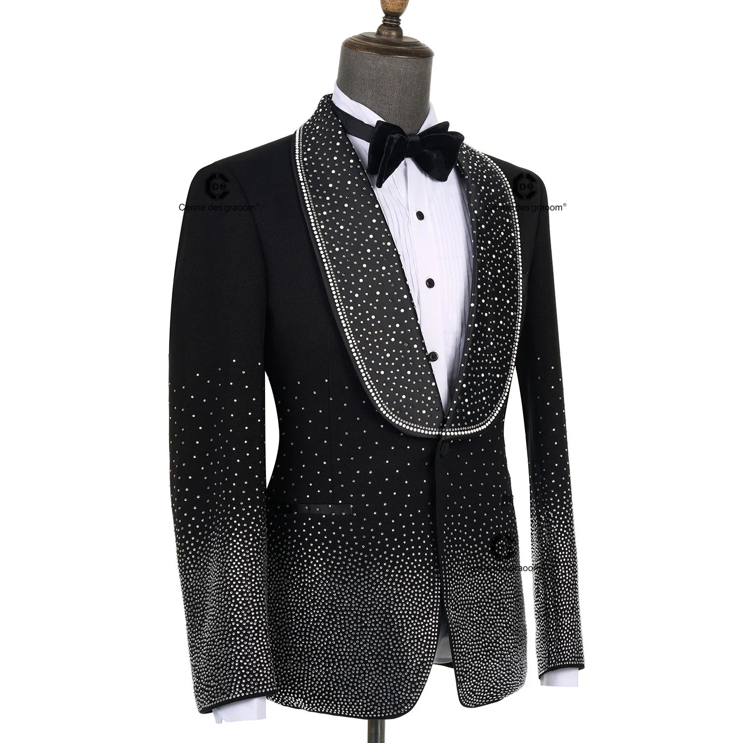 Cenne Des Graoom Men's Suits Ornament Shining Tuxedo Slim Fit with Oversized Shawl Lapel