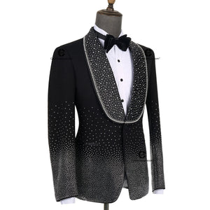 Cenne Des Graoom Men's Suits Ornament Shining Tuxedo Slim Fit with Oversized Shawl Lapel