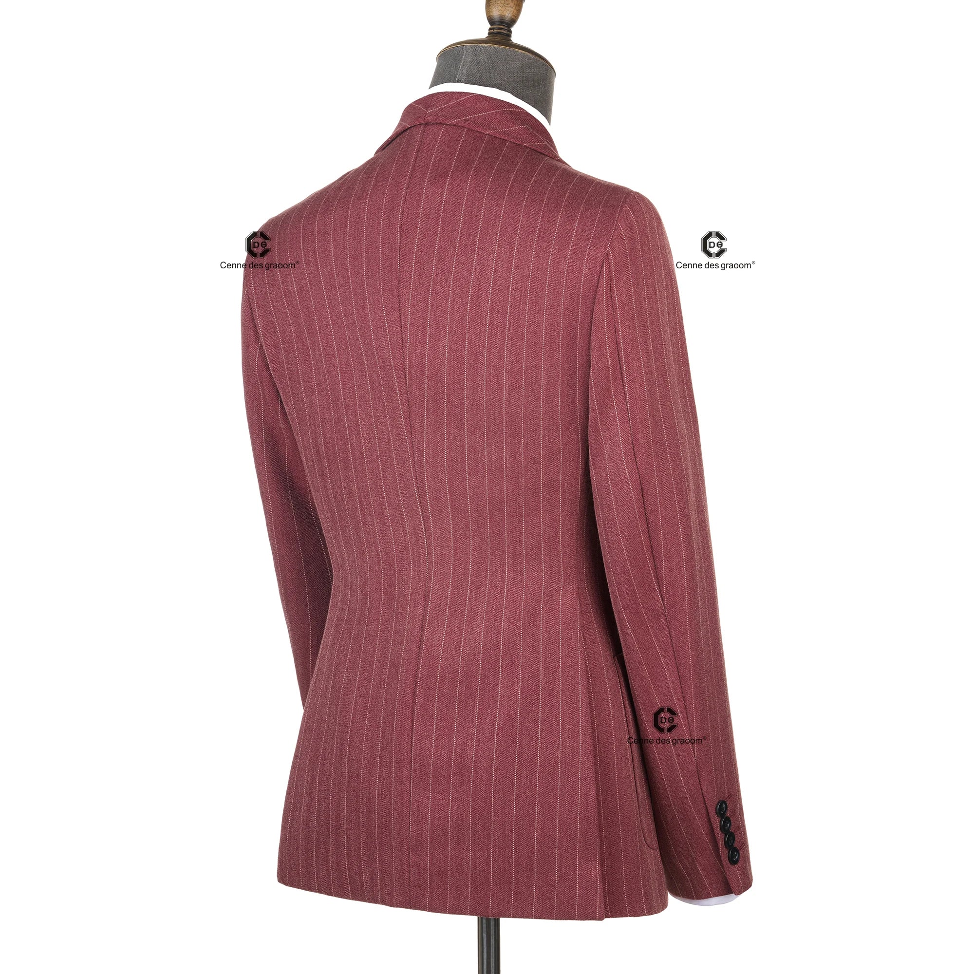Cenne Des Graoom Maroon Striped Double-Breasted Men's Suits With Patch Pocket