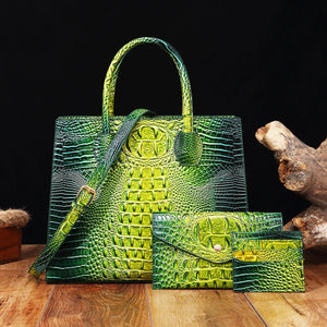 3 Pcs Crocodile Pattern Handbag & Purses Set